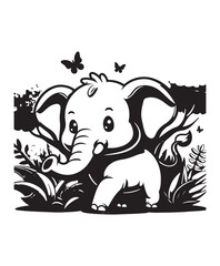 Elephant vector art,graphics Elephants icons set,vintage illustration Elephant clipart,vector Elephants flat style artwork design