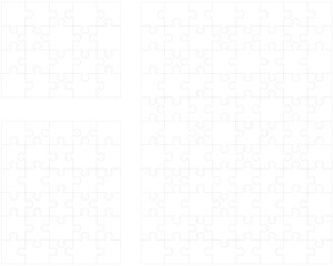 Illustration of three white puzzles, separate parts		
