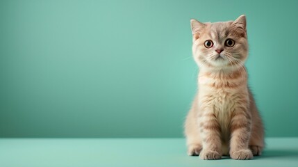cat sitting on a pastel green background