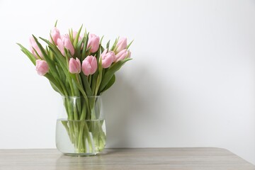 Beautiful pink tulips in a vase
