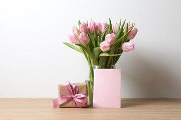 Beautiful pink tulips in a vase

