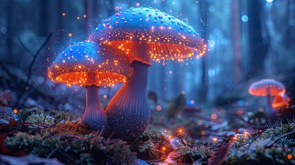 Bioluminescent Mushrooms Illuminate Enchanted Forest at Night for Deep Relaxation and Healing