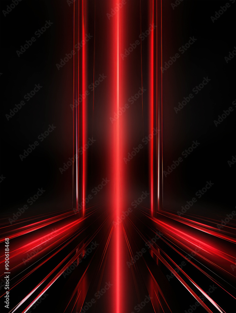 Poster intense red laser beams converging in a dynamic abstract pattern
