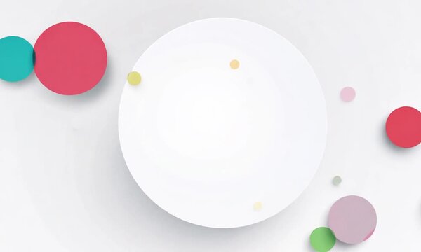 Minimalist Circle Composition: A clean, modern design with colorful circles scattered around a central white circle, creating a simple yet captivating visual. Perfect for showcasing your products, bra