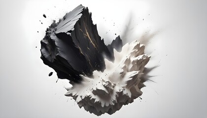 Rock stone white background fall black falling space isolated splash dust mountain cliff flying. Earth stone boulder texture rock abstract broken powder white dirt blast float burst fantasy surface.