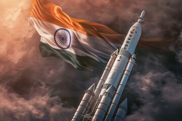 ai generative spaceship with indian flag background