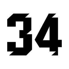 34 Vintage Sport Jersey numbers in black with a white background	