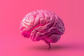3d-rendered model of a human brain coated in glossy pink paint isolated on a matching pink backdrop