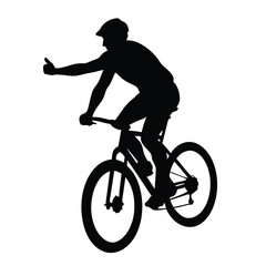 Naklejka premium a mountain rider going fast with bycicle vector silhouette, isolated white background 