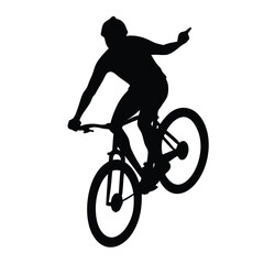 Obraz premium a mountain rider going fast with bycicle vector silhouette, isolated white background 