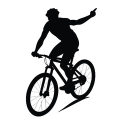Obraz premium a mountain rider going fast with bycicle vector silhouette, isolated white background 