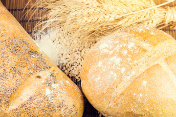 Wholegrain bread with ears of wheat