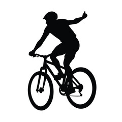 Fototapeta premium a mountain rider going fast with bycicle vector silhouette, isolated white background 