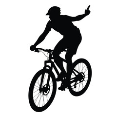 Obraz premium a mountain rider going fast with bycicle vector silhouette, isolated white background 