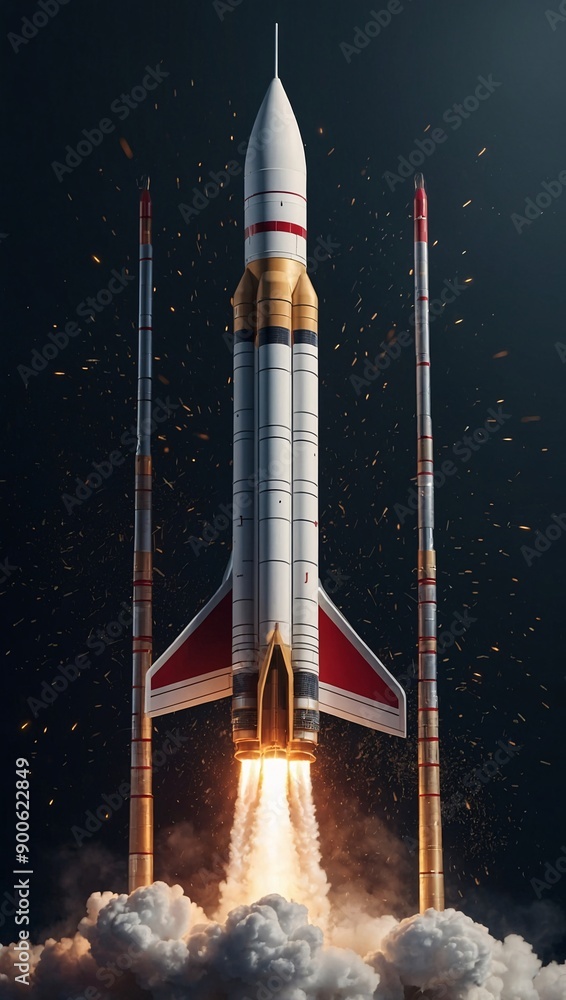 Poster vector design of rocket launch for business startup, with lines and particles