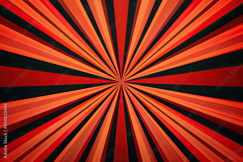 Poster a red and black background with symmetrical lines that create an optical illusion of depth