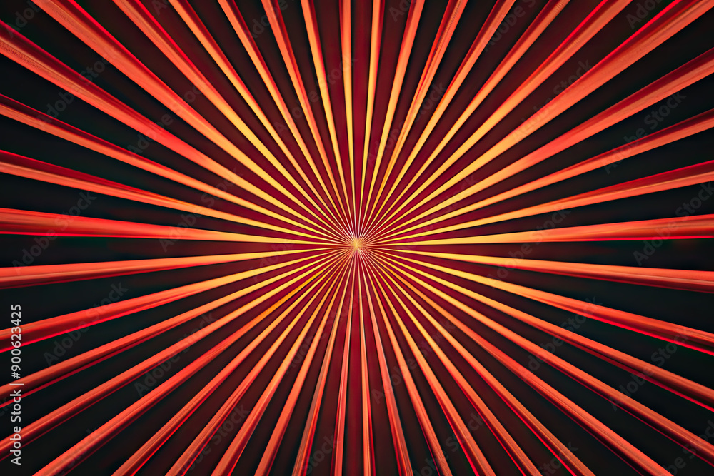 Poster a red and black background with symmetrical lines that create an optical illusion of depth