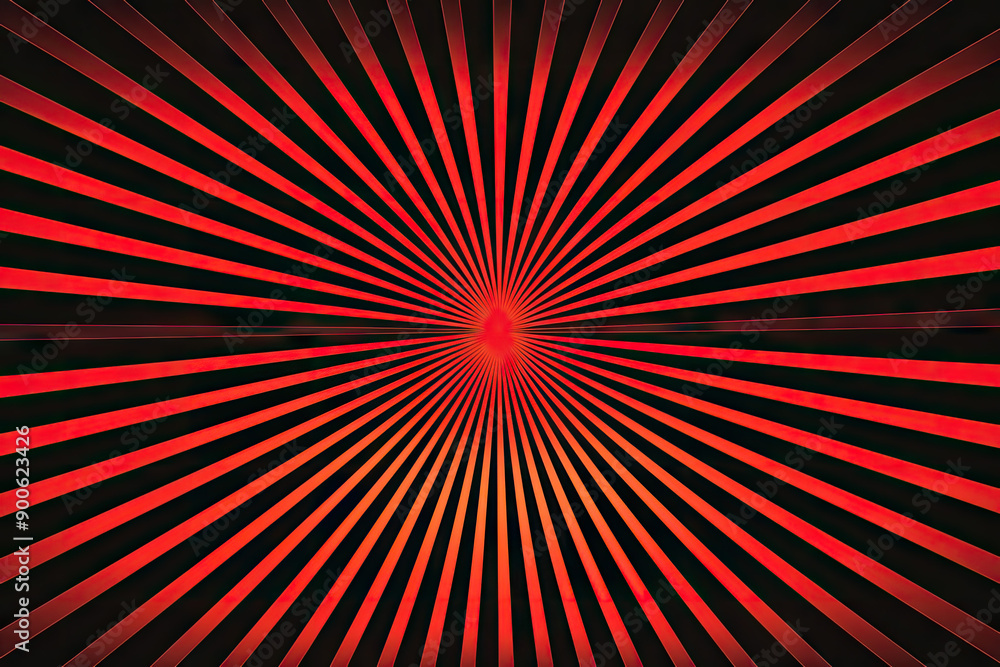 Poster a red and black background with symmetrical lines that create an optical illusion of depth