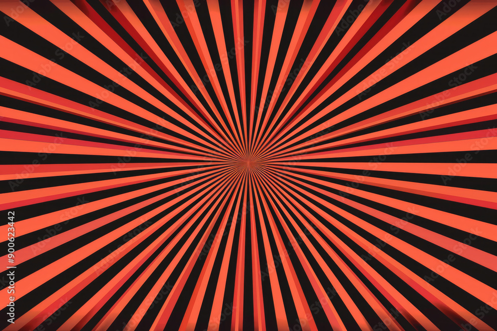 Poster a red and black background with symmetrical lines that create an optical illusion of depth
