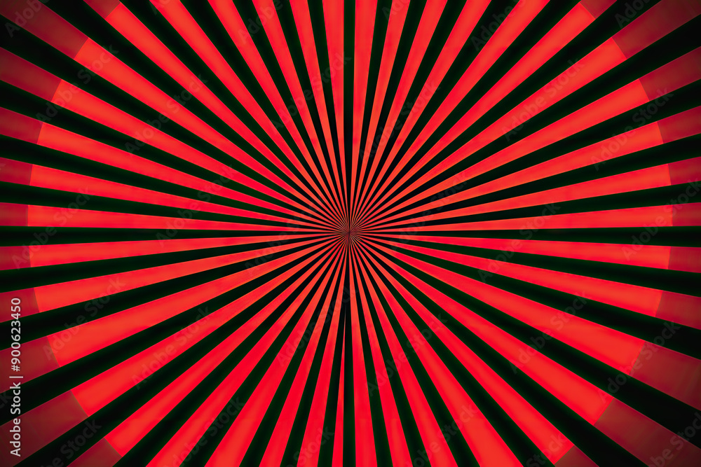 Poster a red and black background with symmetrical lines that create an optical illusion of depth