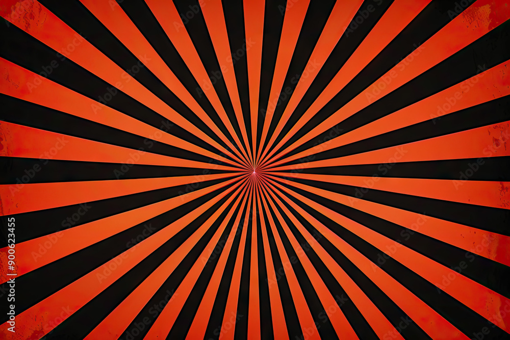 Poster a red and black background with symmetrical lines that create an optical illusion of depth