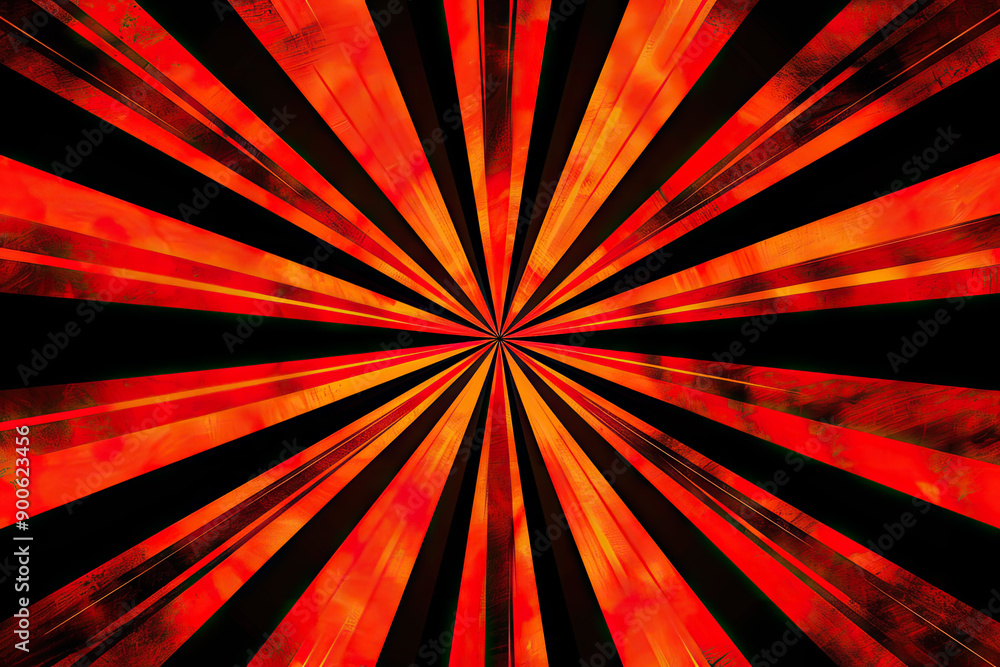Poster a red and black background with symmetrical lines that create an optical illusion of depth