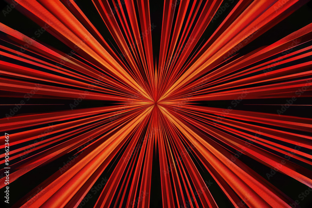 Poster a red and black background with symmetrical lines that create an optical illusion of depth
