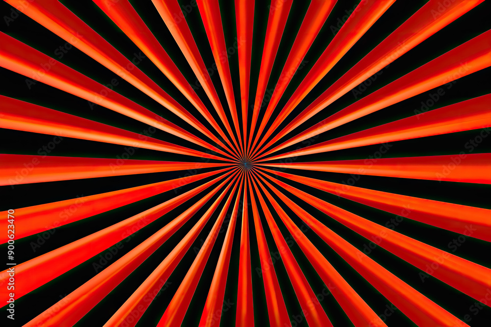 Poster a red and black background with symmetrical lines that create an optical illusion of depth