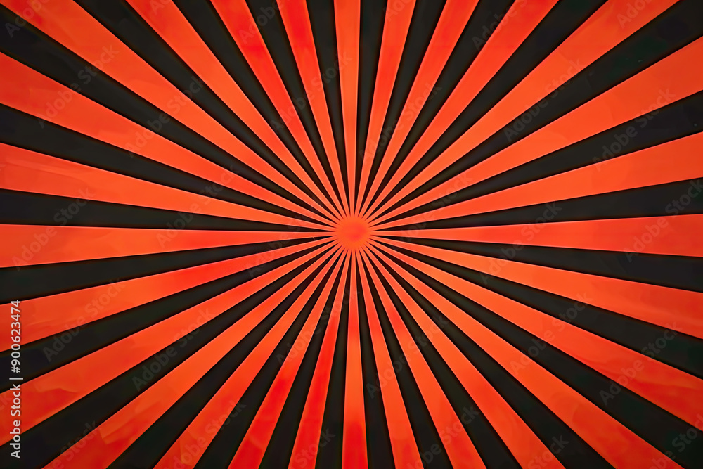 Poster a red and black background with symmetrical lines that create an optical illusion of depth