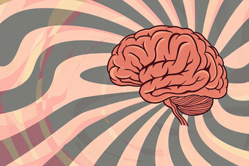 brain with bursting upwards with hypnotic swirl, cartoon style, vector, simple