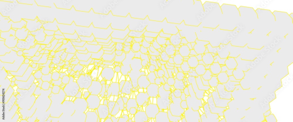 Poster hexagonal pattern with a glowing effect in yellow and white tones.