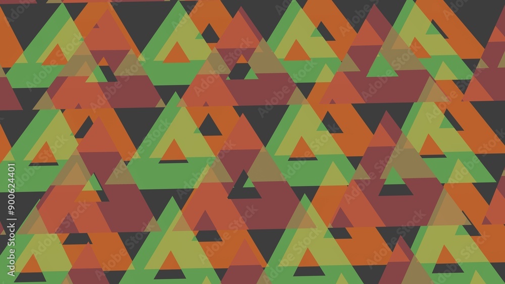 Poster abstract design with overlapping transparent triangles in earth tones.
