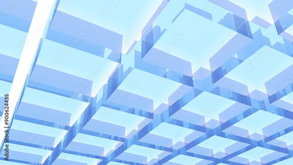 Poster light blue grid pattern with a reflective surface and soft lighting.