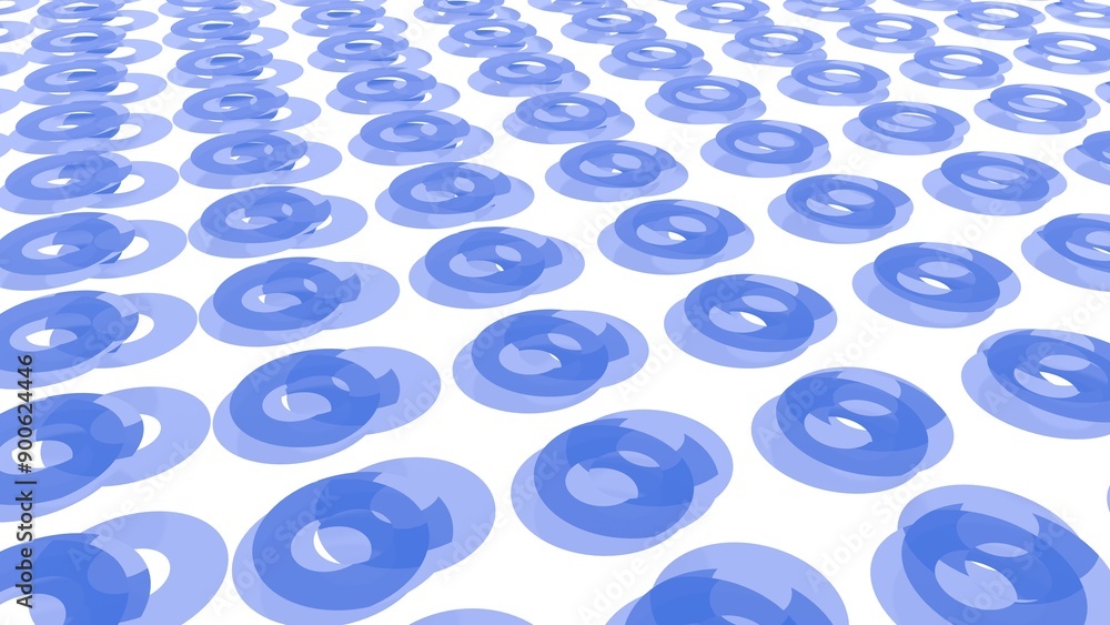 Poster white and blue circular shapes arranged in a grid pattern.