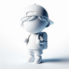Fototapeta premium 3D white figure cartoon with backpack, in back to school concept