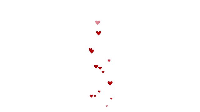 cartoon red heart floating up animation on white screen, heart floating up movement, likes floating, 2d animation, white background