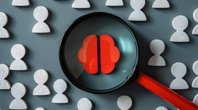 Finding The Best Talent, Red Brain Under Magnifying Glass