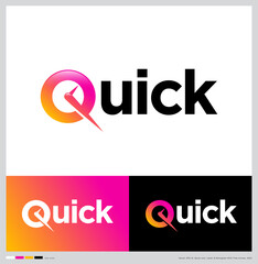 Quick logo. Speed ​​Icon. Letter Q with hour hands. Corporate Style, identity, using colors.