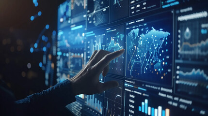 Businessman working with a financial advisor using detailed data visualization market analysis