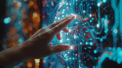 Closeup hand using computer evaluating AI results artificial intelligence