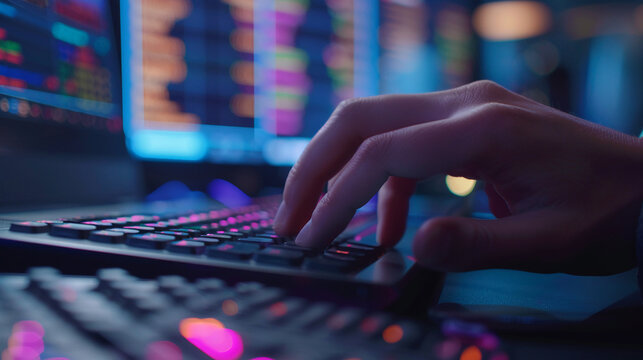 Closeup hand using computer automating tasks with AI artificial intelligence