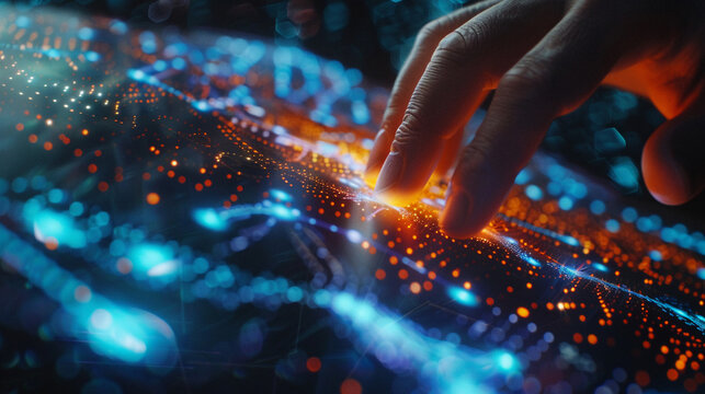 Closeup hand using computer fine-tuning AI models artificial intelligence