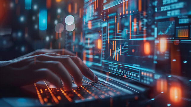 Closeup hand using computer generating financial reports statements