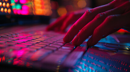 Closeup hand using computer monitoring stock prices investment