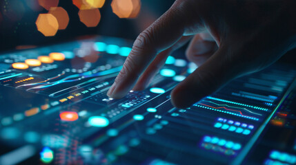Obraz premium Closeup hand using computer developing AI algorithm artificial intelligence