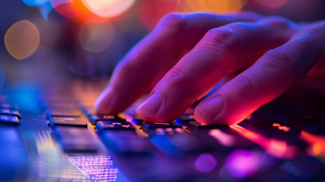 Closeup hand using computer automating tasks with AI artificial intelligence