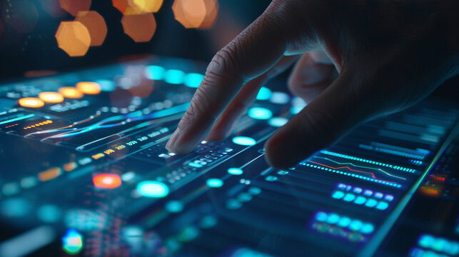Closeup hand using computer developing AI algorithm artificial intelligence