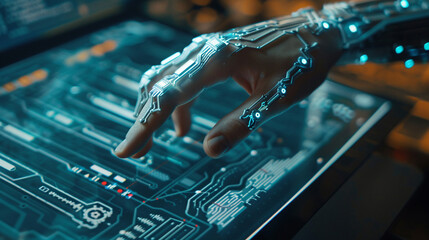 Closeup hand using computer training AI model machine learning