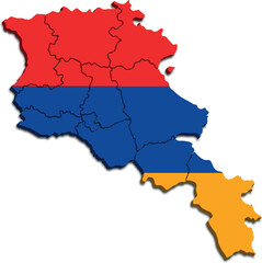 ARMENIA MAP WITH ITS REGIONS AND POLITICAL ADMINISTRATIVE DIVISIONS with flag
