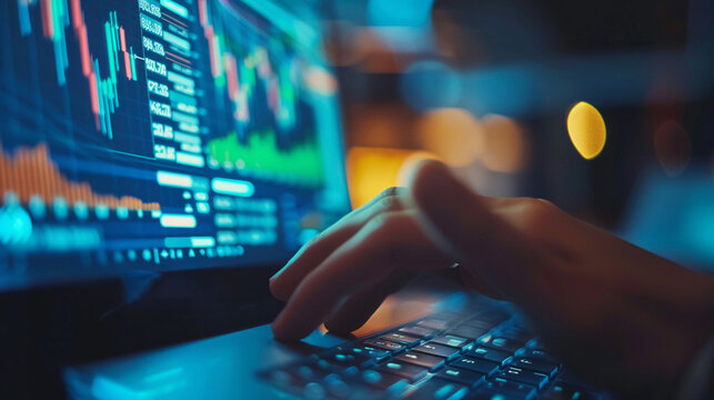 Closeup hand using computer automating tasks with AI artificial intelligence